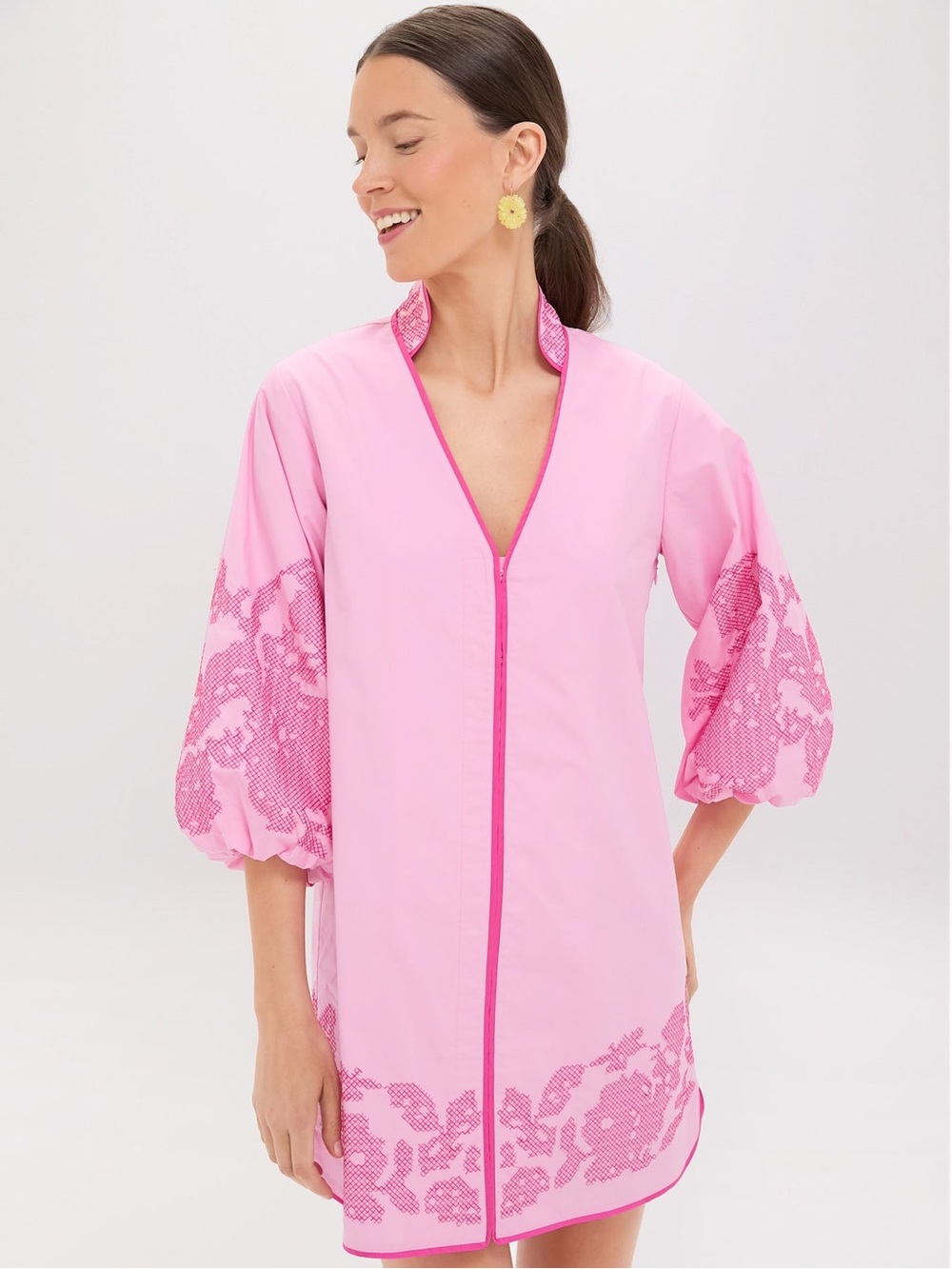 Hyacinth House Pink Embroidered Arem Caftan Dress